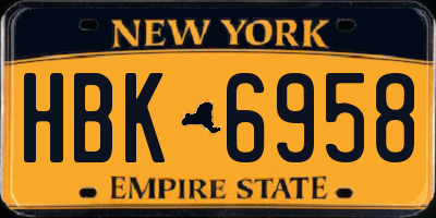 NY license plate HBK6958