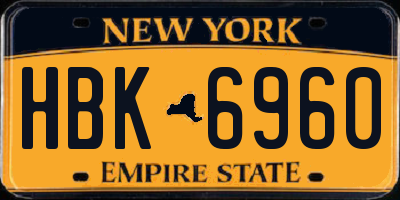 NY license plate HBK6960