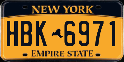 NY license plate HBK6971