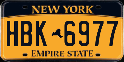NY license plate HBK6977
