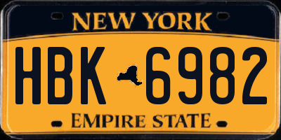 NY license plate HBK6982