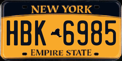 NY license plate HBK6985