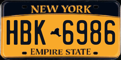 NY license plate HBK6986