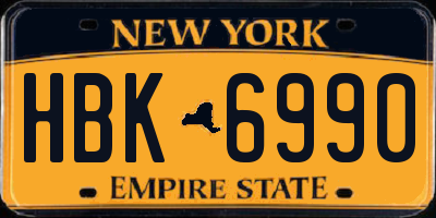 NY license plate HBK6990