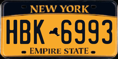 NY license plate HBK6993