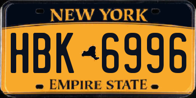 NY license plate HBK6996