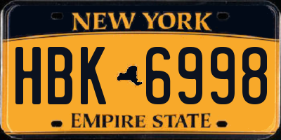NY license plate HBK6998
