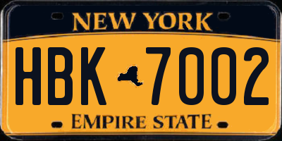NY license plate HBK7002