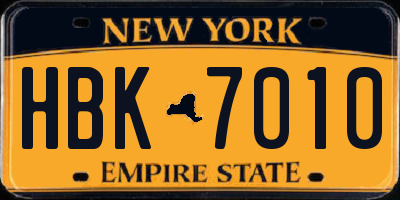 NY license plate HBK7010