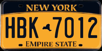 NY license plate HBK7012