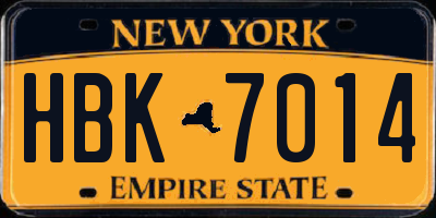 NY license plate HBK7014