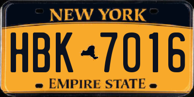 NY license plate HBK7016