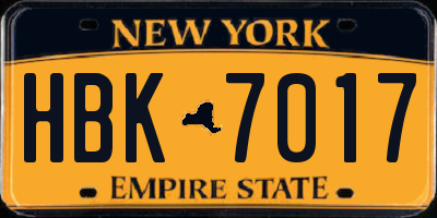 NY license plate HBK7017
