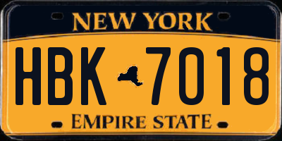 NY license plate HBK7018