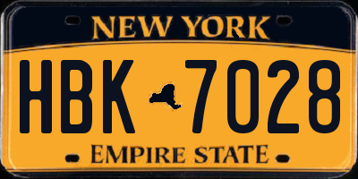 NY license plate HBK7028