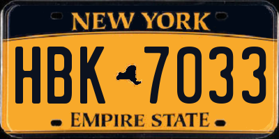 NY license plate HBK7033
