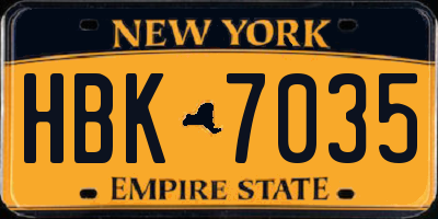 NY license plate HBK7035