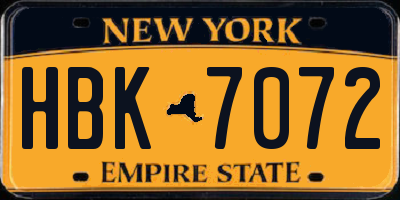 NY license plate HBK7072