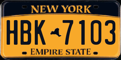 NY license plate HBK7103