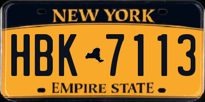 NY license plate HBK7113