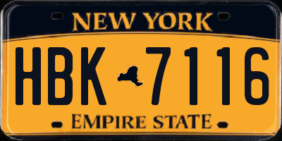 NY license plate HBK7116