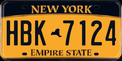 NY license plate HBK7124