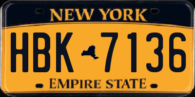 NY license plate HBK7136