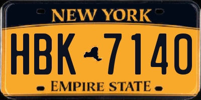 NY license plate HBK7140