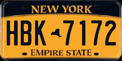 NY license plate HBK7172