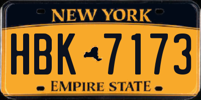 NY license plate HBK7173