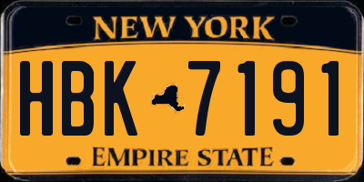 NY license plate HBK7191