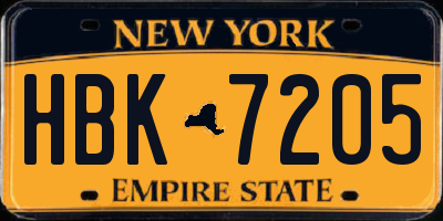 NY license plate HBK7205
