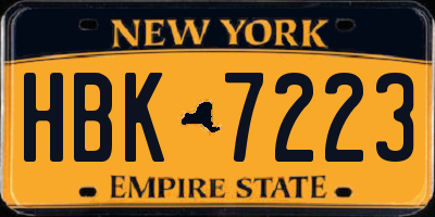 NY license plate HBK7223