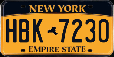 NY license plate HBK7230