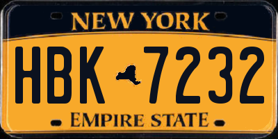 NY license plate HBK7232