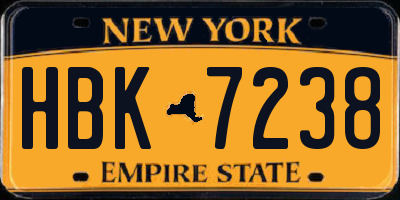 NY license plate HBK7238