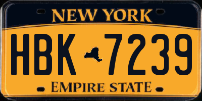 NY license plate HBK7239