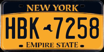 NY license plate HBK7258
