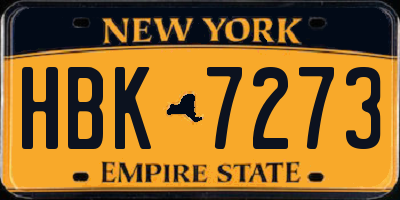 NY license plate HBK7273