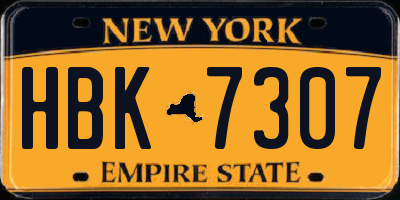 NY license plate HBK7307