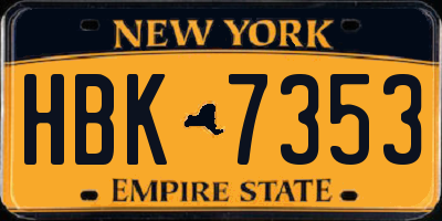 NY license plate HBK7353