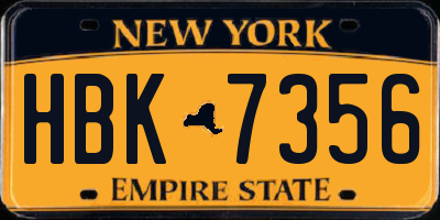 NY license plate HBK7356
