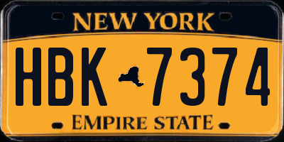 NY license plate HBK7374