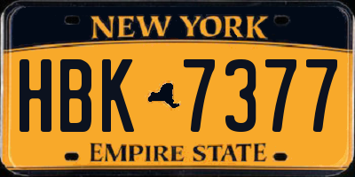 NY license plate HBK7377