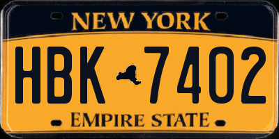 NY license plate HBK7402