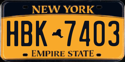 NY license plate HBK7403