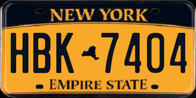NY license plate HBK7404