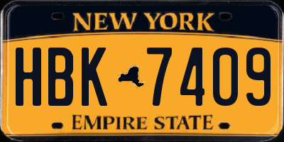 NY license plate HBK7409