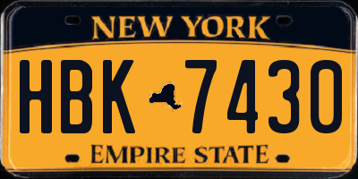 NY license plate HBK7430