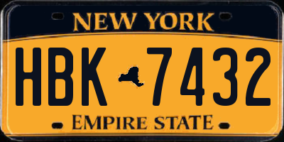 NY license plate HBK7432